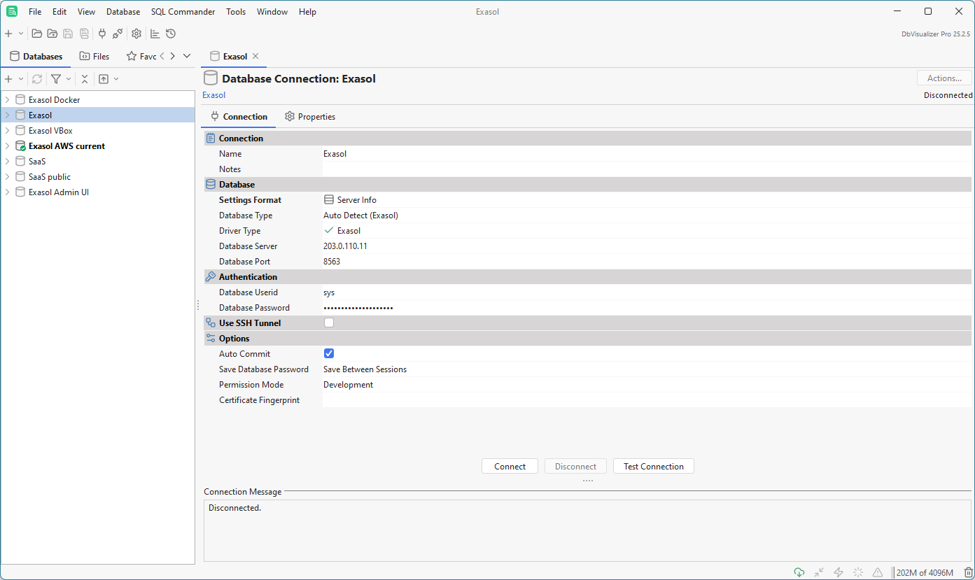 database connection settings